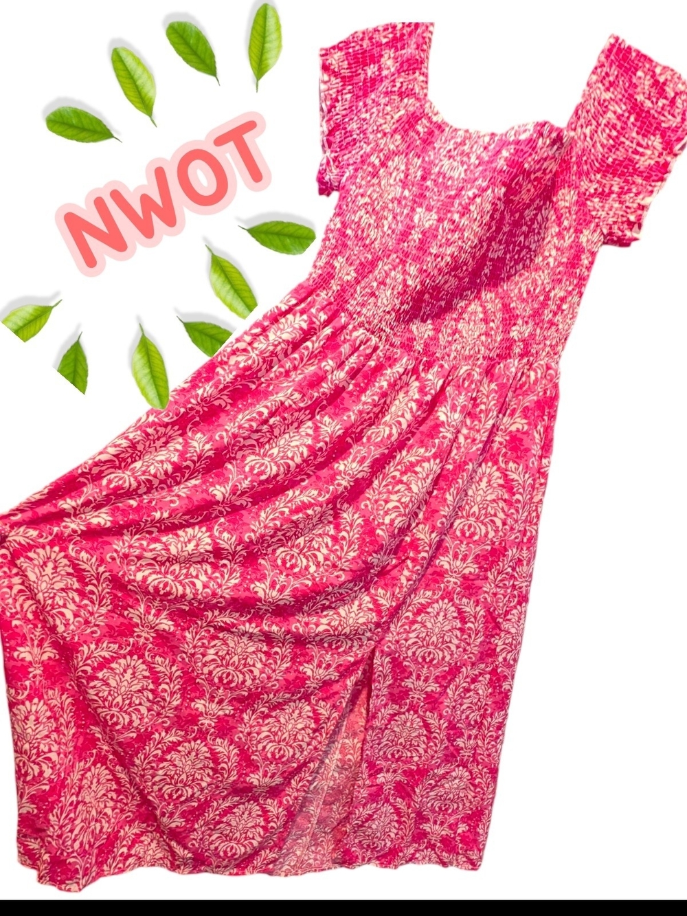 Pink Floral Smocked Maxi Dress
